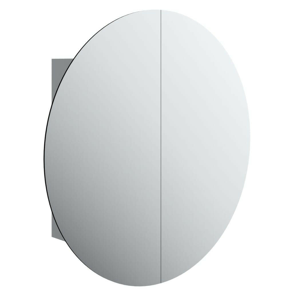 Bathroom Cabinet with Round Mirror&LED Gray 21.3"x21.3"x6.9".