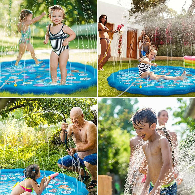 100/170 CM Children Pet Water Mat Summer Beach Inflatable Water Spray Pad Lawn Swimming Pool Mat Pet Sprinkler Outdoor Game Toy.