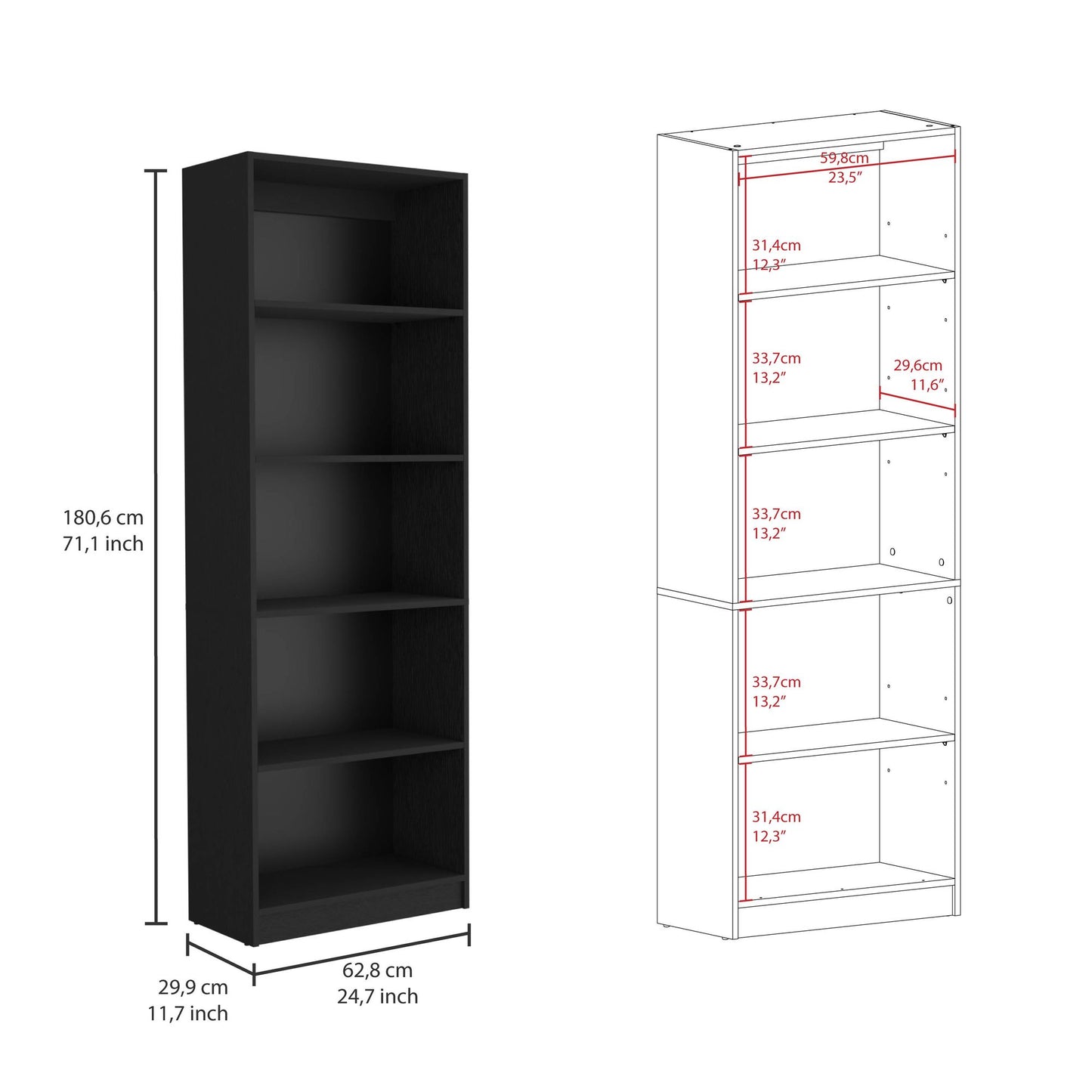 Poston 3 Piece Home Bookcase set, 67" Wide with 13 Shelves and Two-Door Cabinet , Living Room Set Set Black