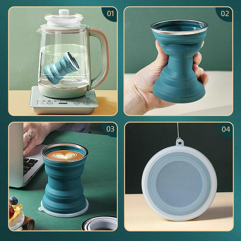 1/2pcs Portable Silicone Folding Water Cup Outdoor Heat Resistant Foldable Mug Collapsible Drinking Cups With Lid Travel Camping.