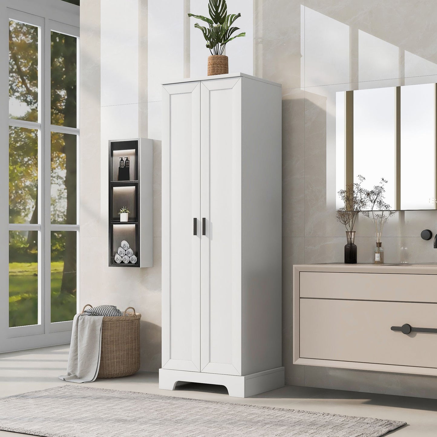 Two Door Storage Cabinet  for Bathroom, Office, Adjustable Shelf, White