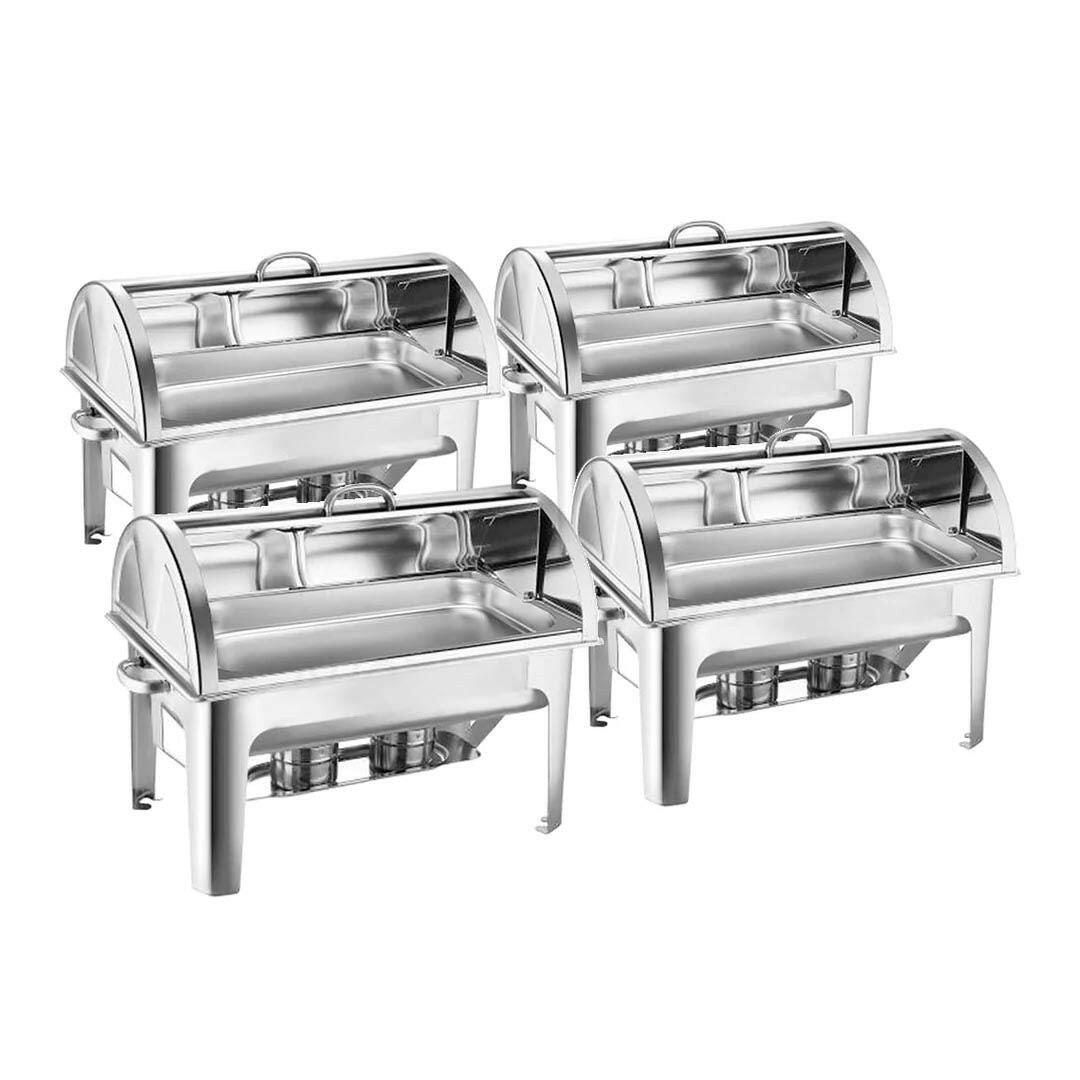 SOGA 4X 9L Stainless Steel Full Size Roll Top Chafing Dish Food Warmer.