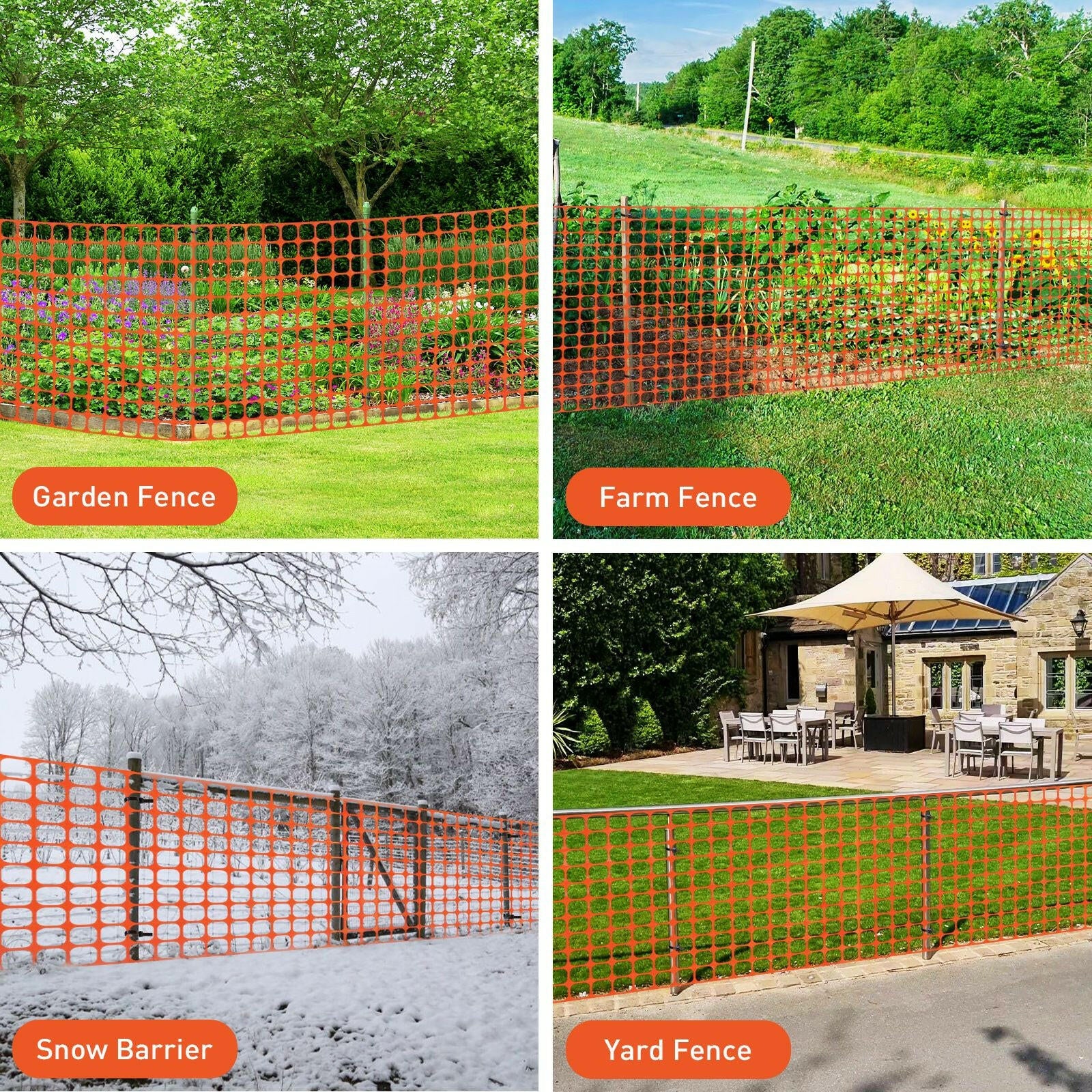 Safety Fence 4'x100' with 100 Zip Ties, Plastic Mesh Fencing Roll, Temporary Reusable Netting for Snow Fence, Garden, Construction and Animal Barrier.