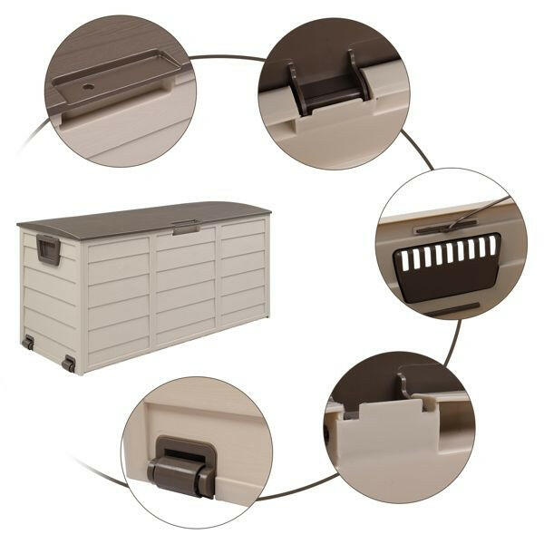 75gal 260L Outdoor Garden Plastic Storage Deck Box Chest Tools Cushions Toys Lockable Seat.