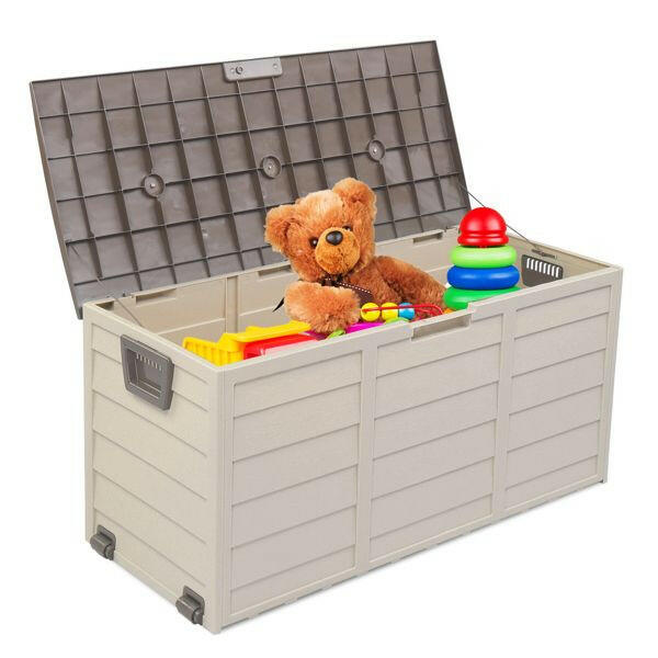 75gal 260L Outdoor Garden Plastic Storage Deck Box Chest Tools Cushions Toys Lockable Seat.