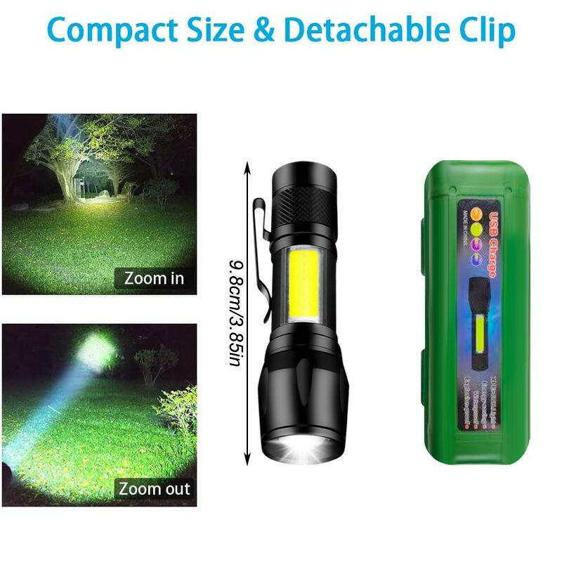 Mini Led Flashlight With Storage Box Portable Rechargeable Zoom Flashlight Waterproof Torch Lamp Lantern Camping Lights Outdoor.