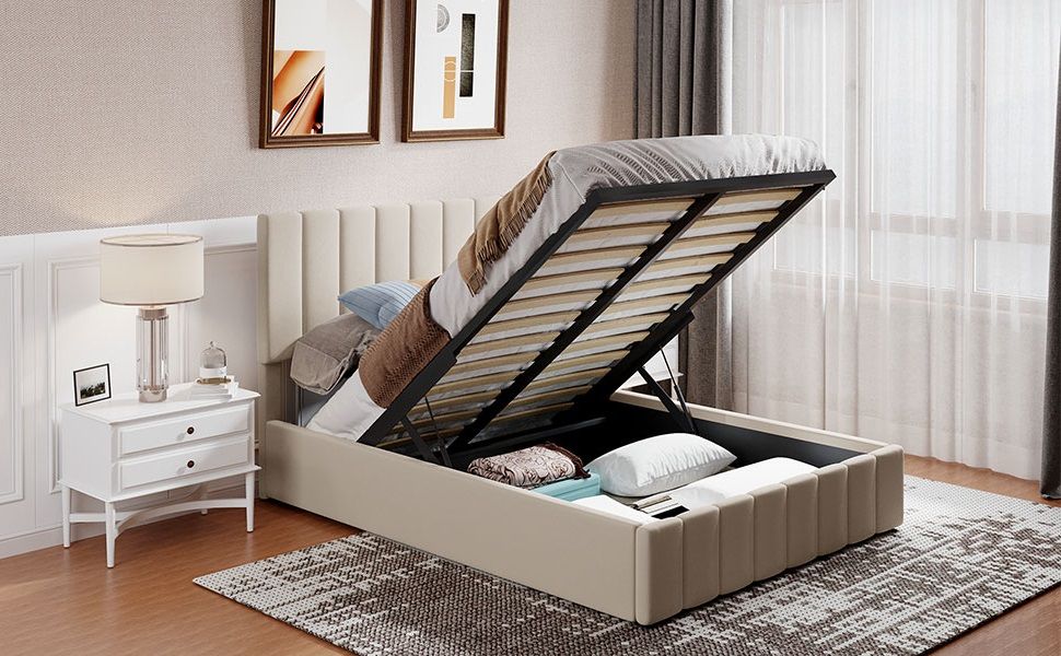 Full size Upholstered Platform bed with a Hydraulic Storage System