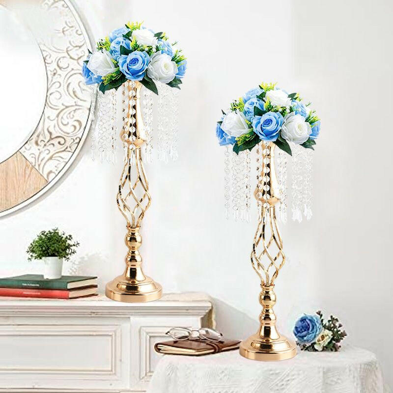 Ins Luxury Metal Candle Holders with Crystal Flowers Vase Candlestick Table Centerpieces Wedding Table Candle Stand Wedding Prop