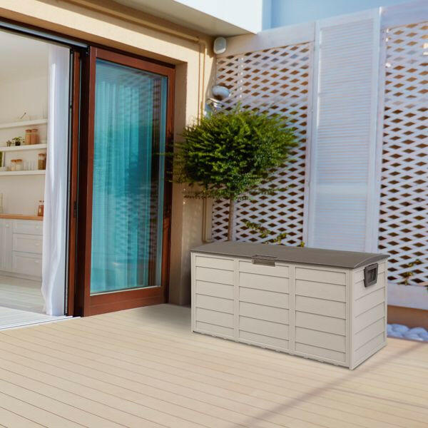 75gal 260L Outdoor Garden Plastic Storage Deck Box Chest Tools Cushions Toys Lockable Seat.