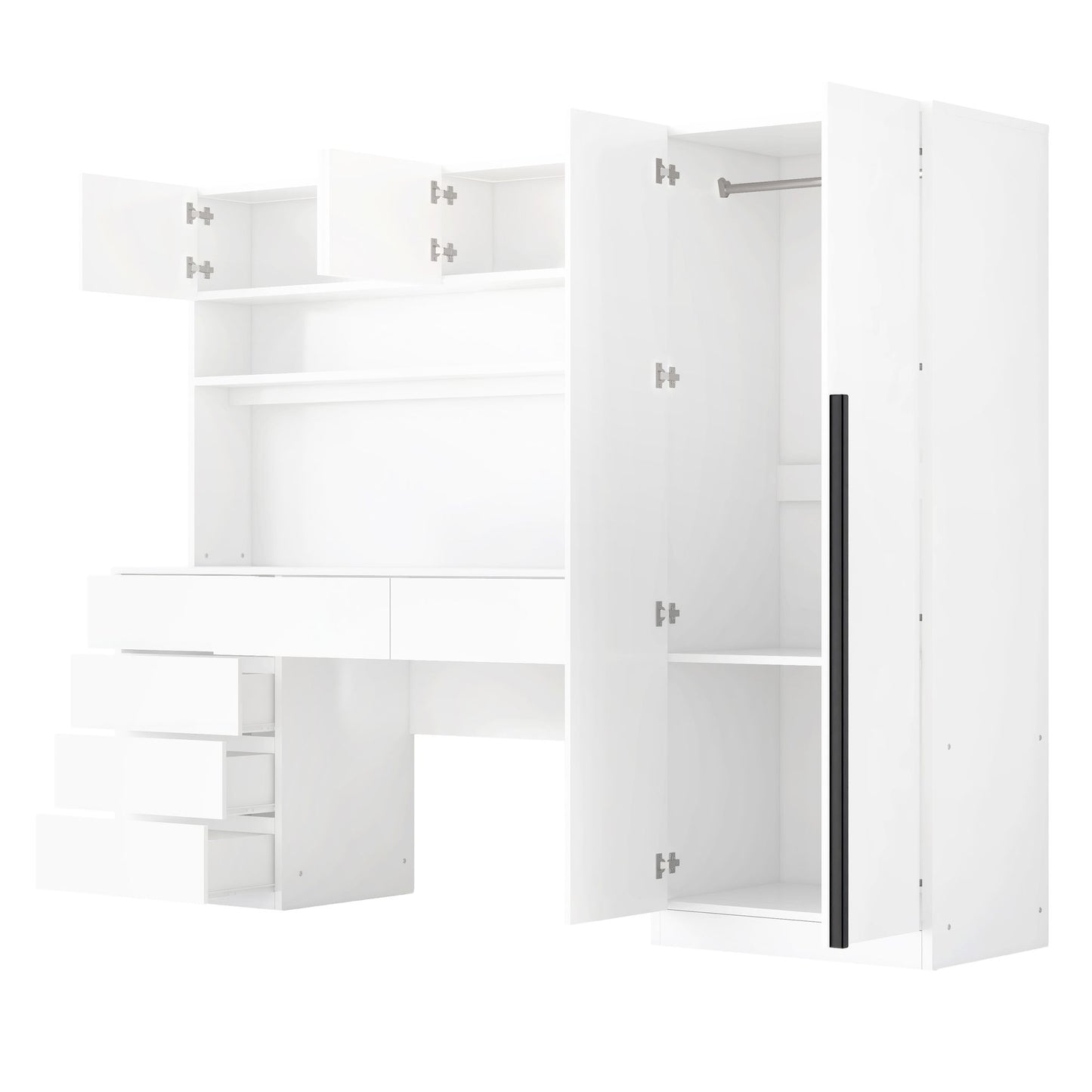 2 Door Wooden Storage Desk Wardrobe with Shelves and Drawers, White