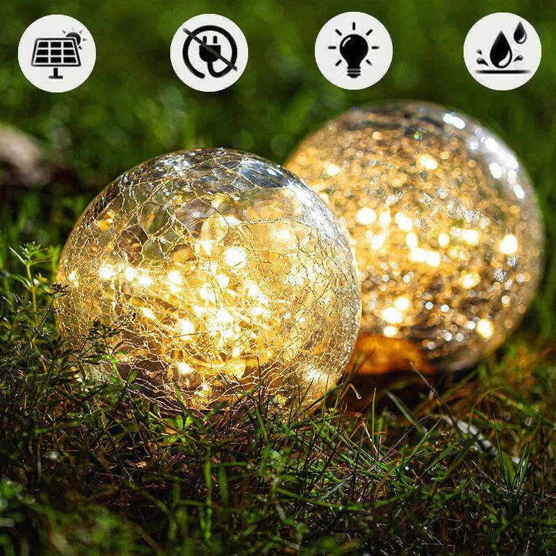 Solar Garden Light Cracked Glass Ball Lamps Outdoor Solar Courtyard Lights Waterproof Solar Lamp Balcony Yard Villa Street Decor.