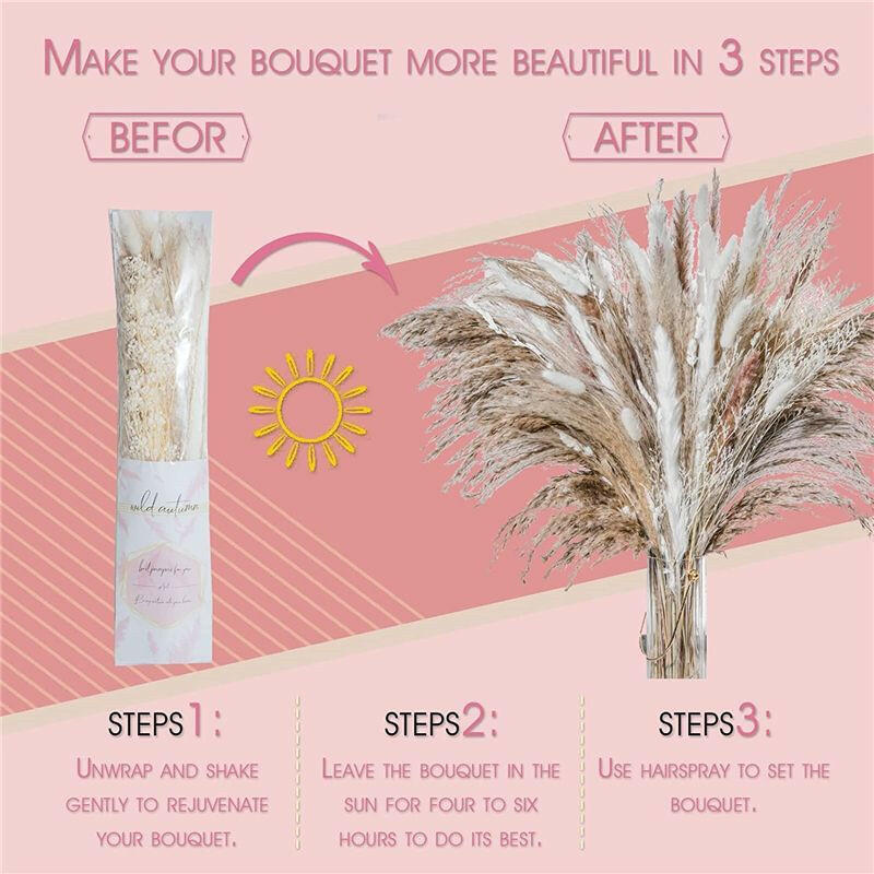 60/62/76/80/85/100pcs Boho Pampas Grass Bouquet Home Decor Floral Dried Flowers Wedding Arrangements Natural Reed Bunny Tails.