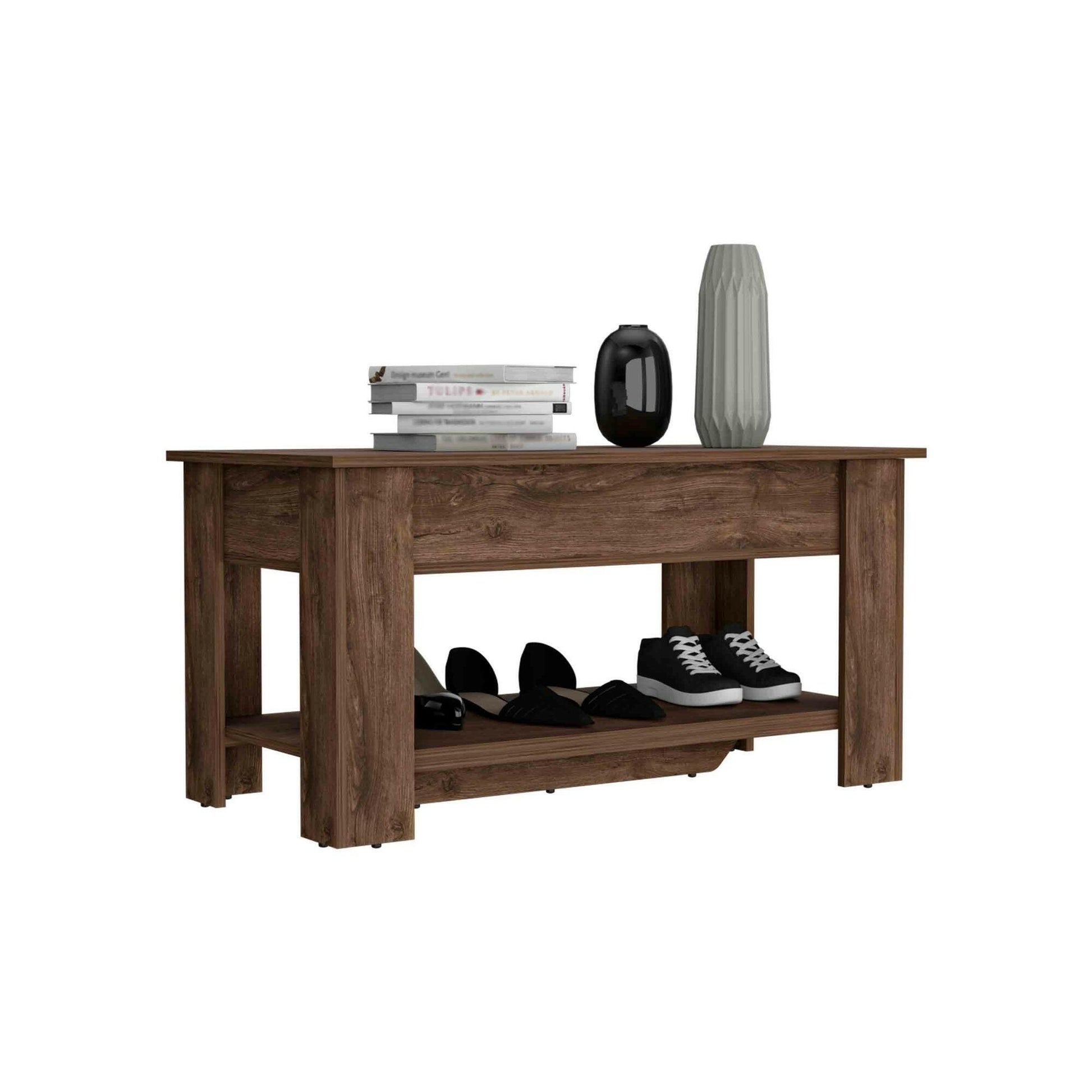 DEPOT E-SHOP Saturn Storage Table, Four Legs, Lower Shelf, Dark Brown.