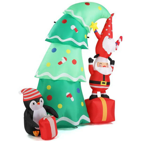 6 FT Lighted Christmas Inflatable Decoration, Inflatable Christmas Tree with Elf and Santa Claus, Funny Blow Up Yard Decorations with Built-in LED Lights for Holiday Party Front Yard Lawn Garden Decor.