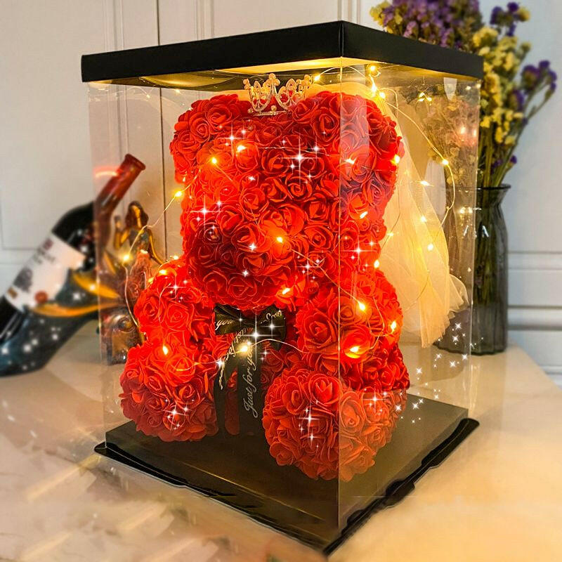 40cm Large Teddy Rose Bear Artificial Flowers Rose Bears with Light Box Anniversary Valentine's Wedding Birthday Christmas Gift.