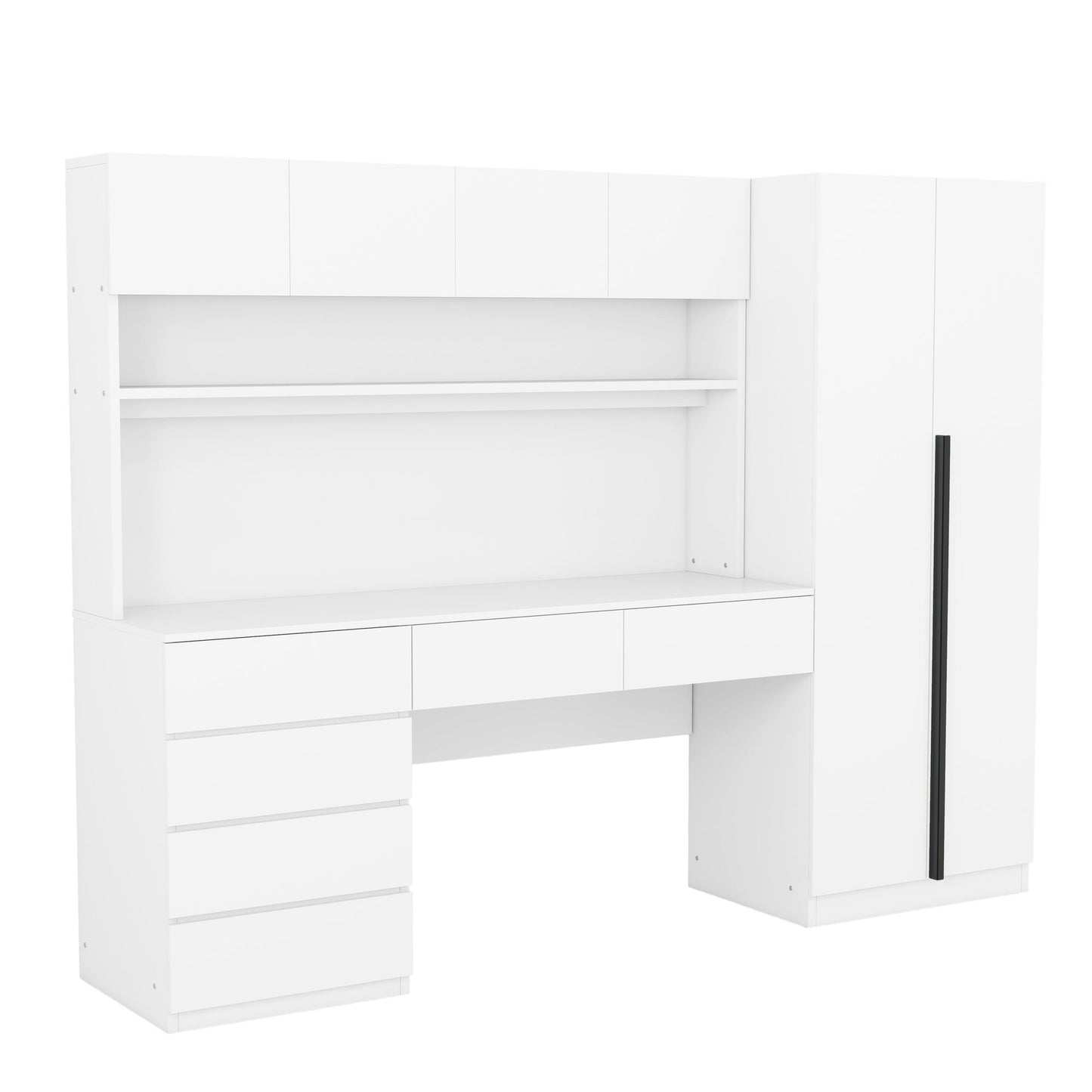 2 Door Wooden Storage Desk Wardrobe with Shelves and Drawers, White