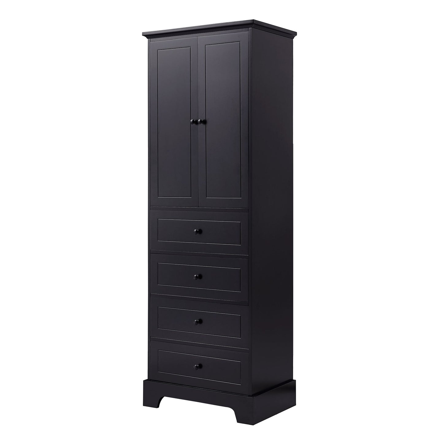 Storage Cabinet with 2 Doors and 4 Drawers for Bathroom, Office, Adjustable Shelf, MDF Board with Painted Finish, Black