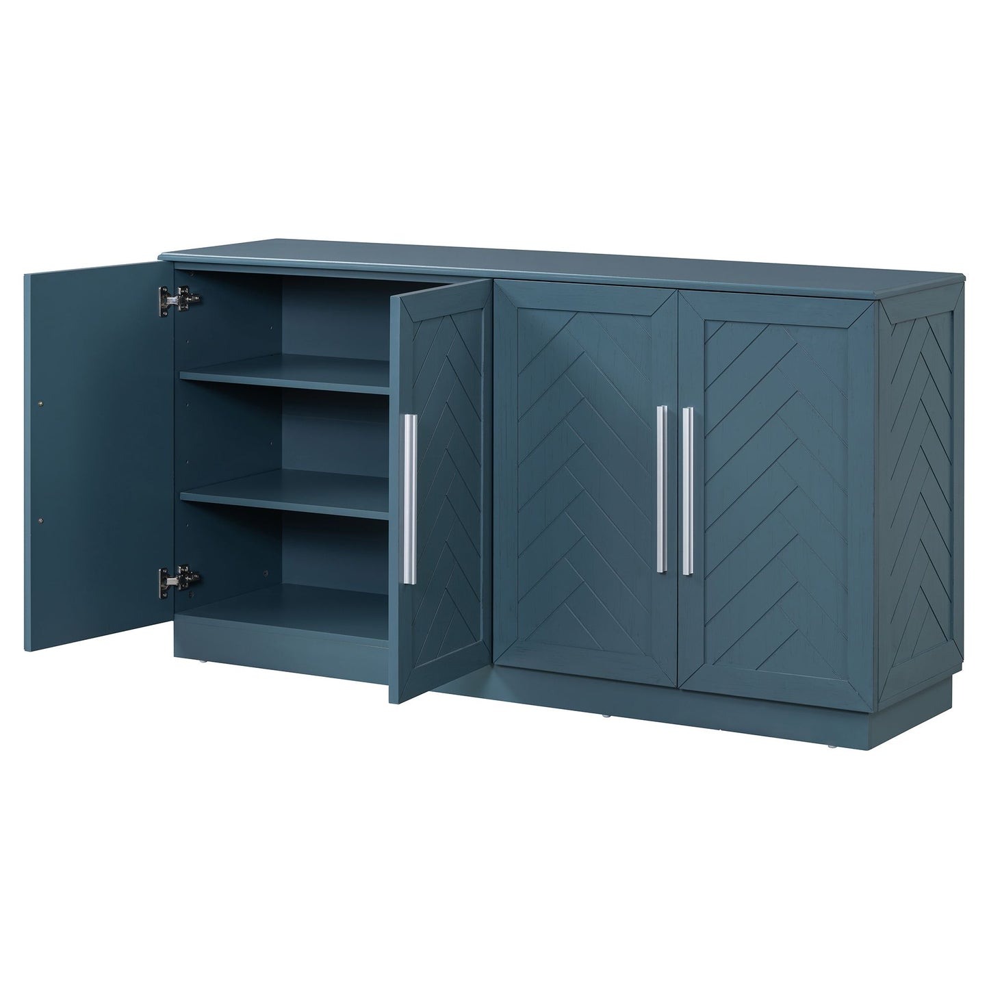 TREXM Sideboard with 4 Doors Large Storage Space Buffet Cabinet with Adjustable Shelves and Silver Handles (Antique Blue)