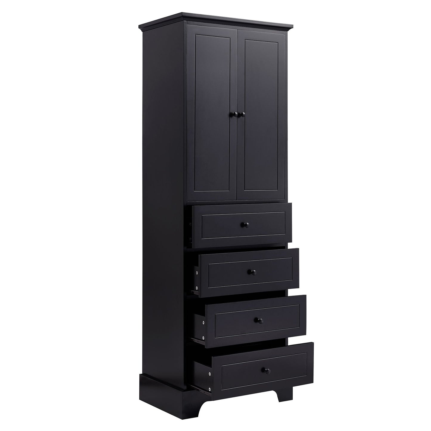 Storage Cabinet with 2 Doors and 4 Drawers for Bathroom, Office, Adjustable Shelf, MDF Board with Painted Finish, Black