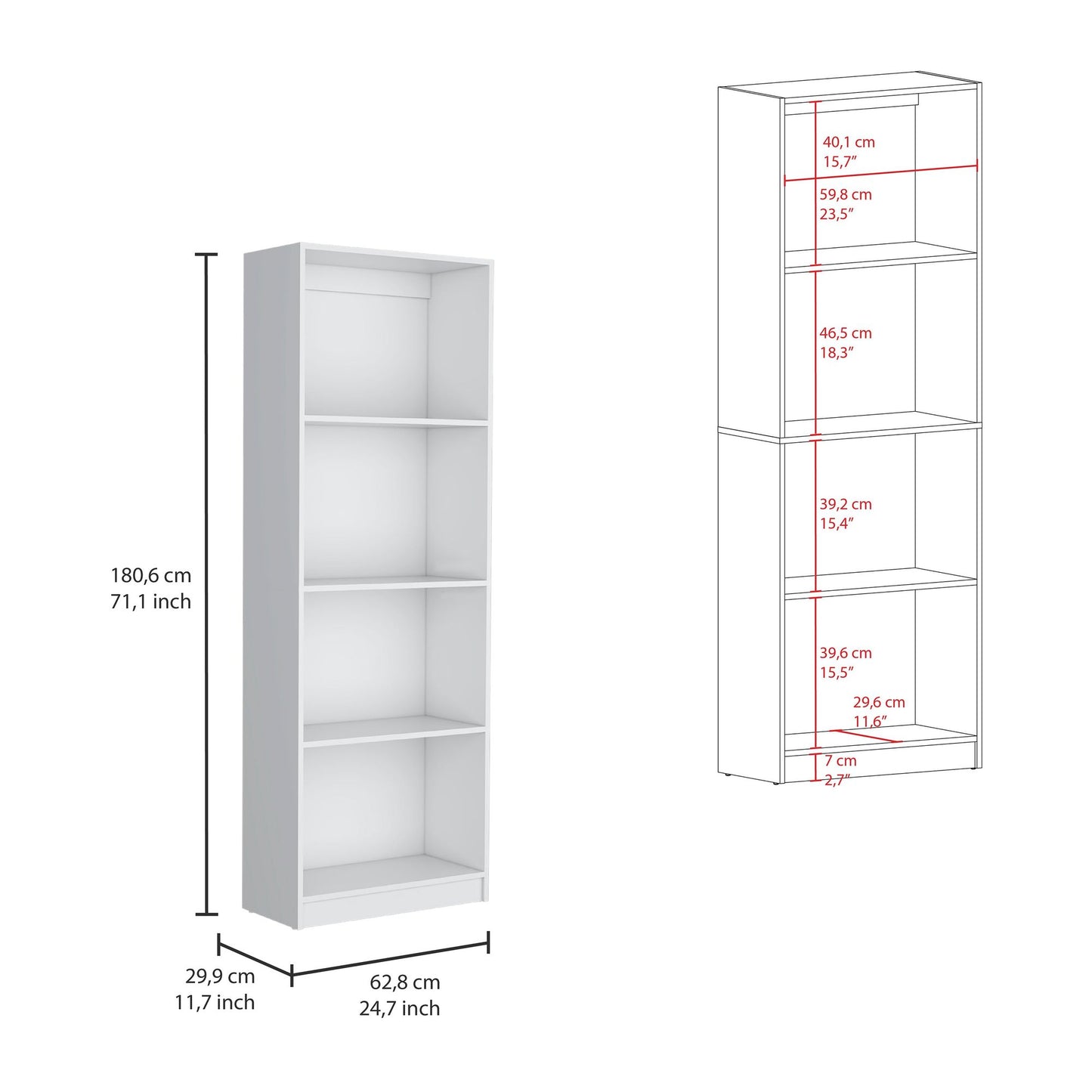 Home Bookcase with 4-Shelf Modern Display Unit for Books and Decor -White -Office