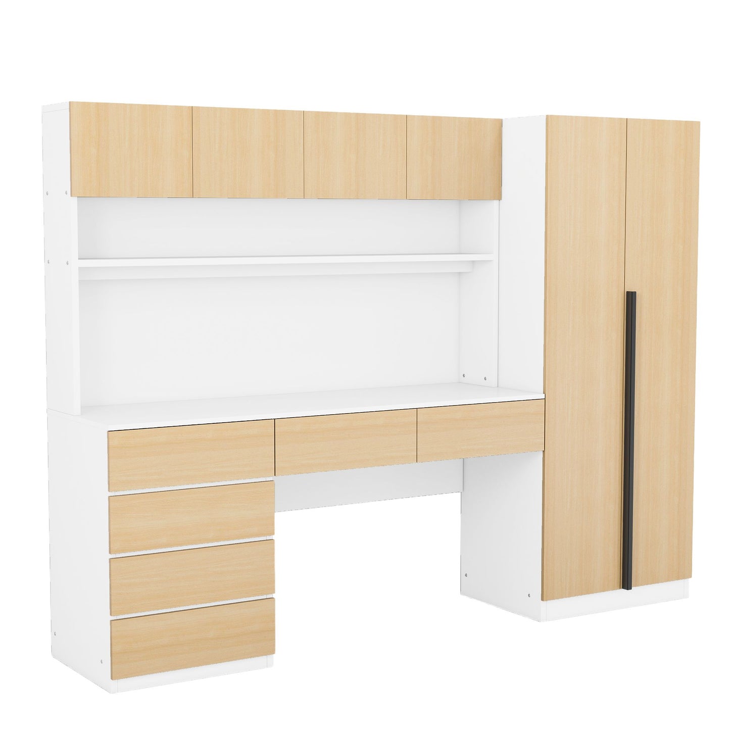 2 Door Wooden Storage Desk Wardrobe with Shelves and Drawers,Natural