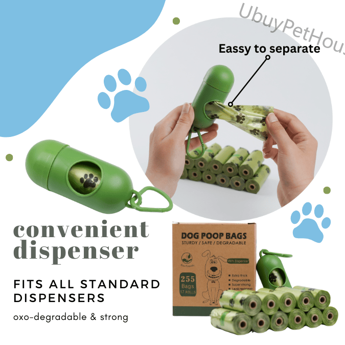 255 bags in 17 volumes Portable pet waste bag Environmental poop bag Portable biodegradable pet waste bag outdoor pet poop collection bag easy to carry.