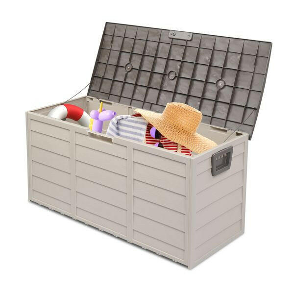 75gal 260L Outdoor Garden Plastic Storage Deck Box Chest Tools Cushions Toys Lockable Seat.