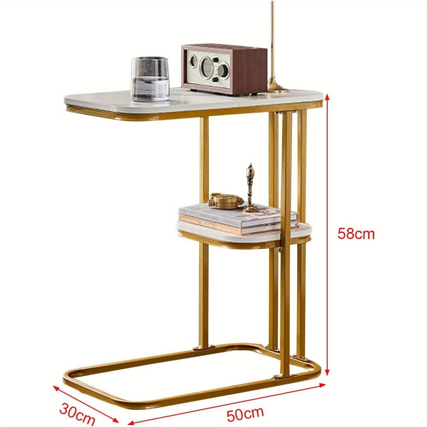 C-Shaped End Table, End Table for Couch, Table for Couch, C Shaped Side Table with Storage Shelf for Small Spaces