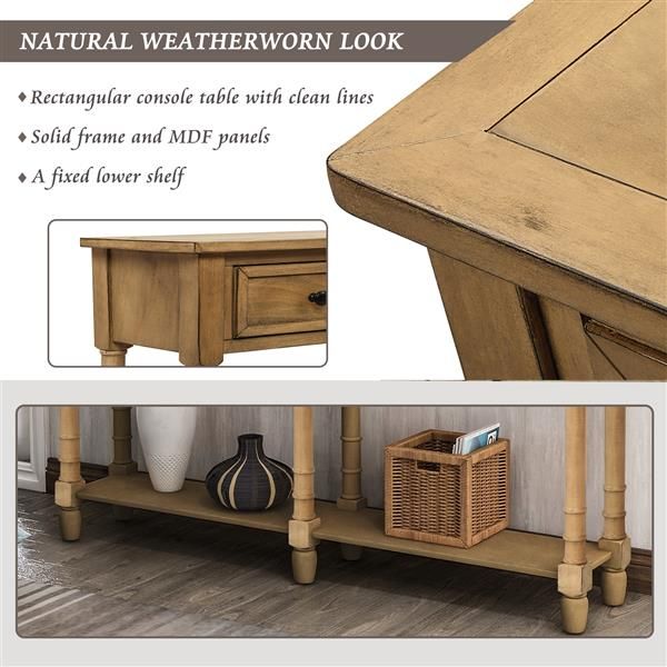 Console Table Sofa Table with Two Storage Drawers and Bottom Shelf