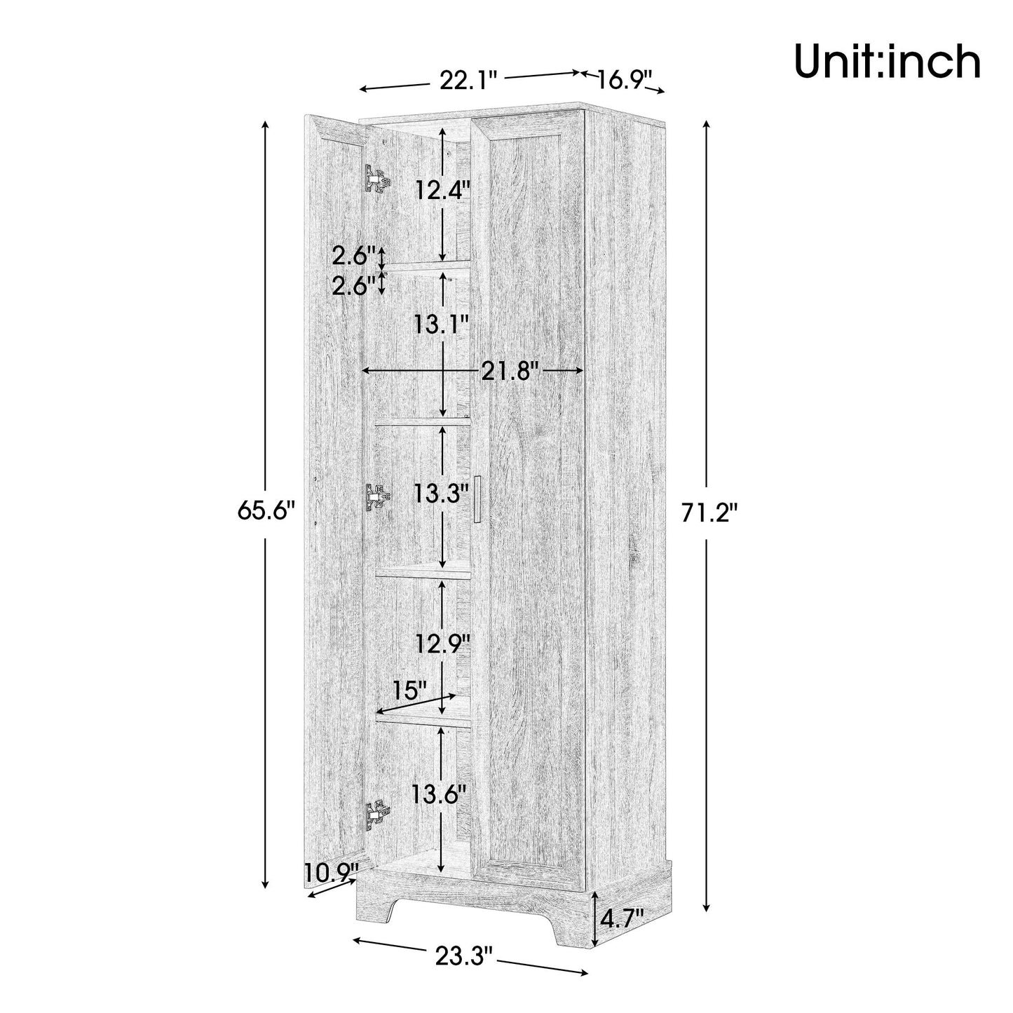 Two Door Storage Cabinet  for Bathroom, Office, Adjustable Shelf, White