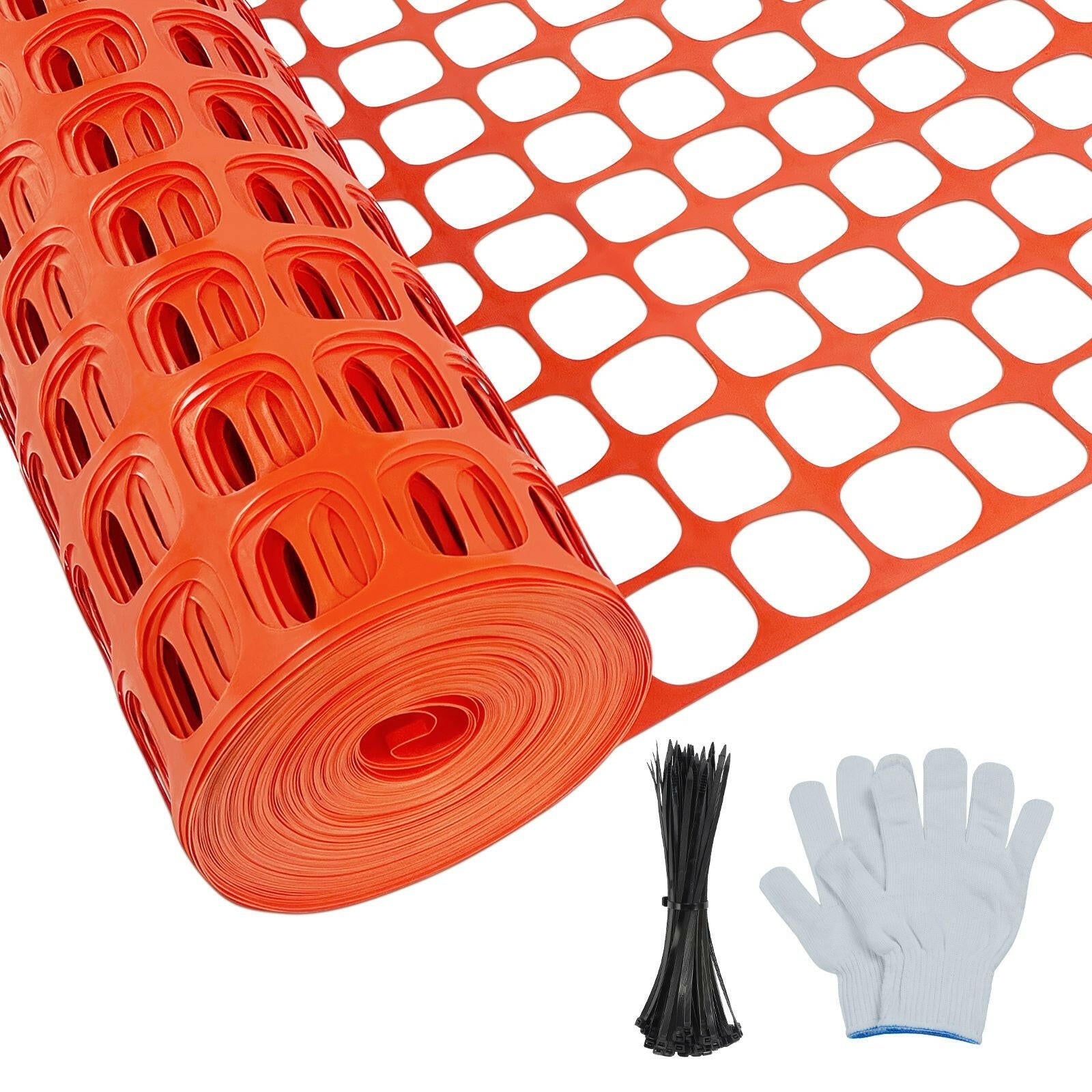 Safety Fence 4'x100' with 100 Zip Ties, Plastic Mesh Fencing Roll, Temporary Reusable Netting for Snow Fence, Garden, Construction and Animal Barrier.