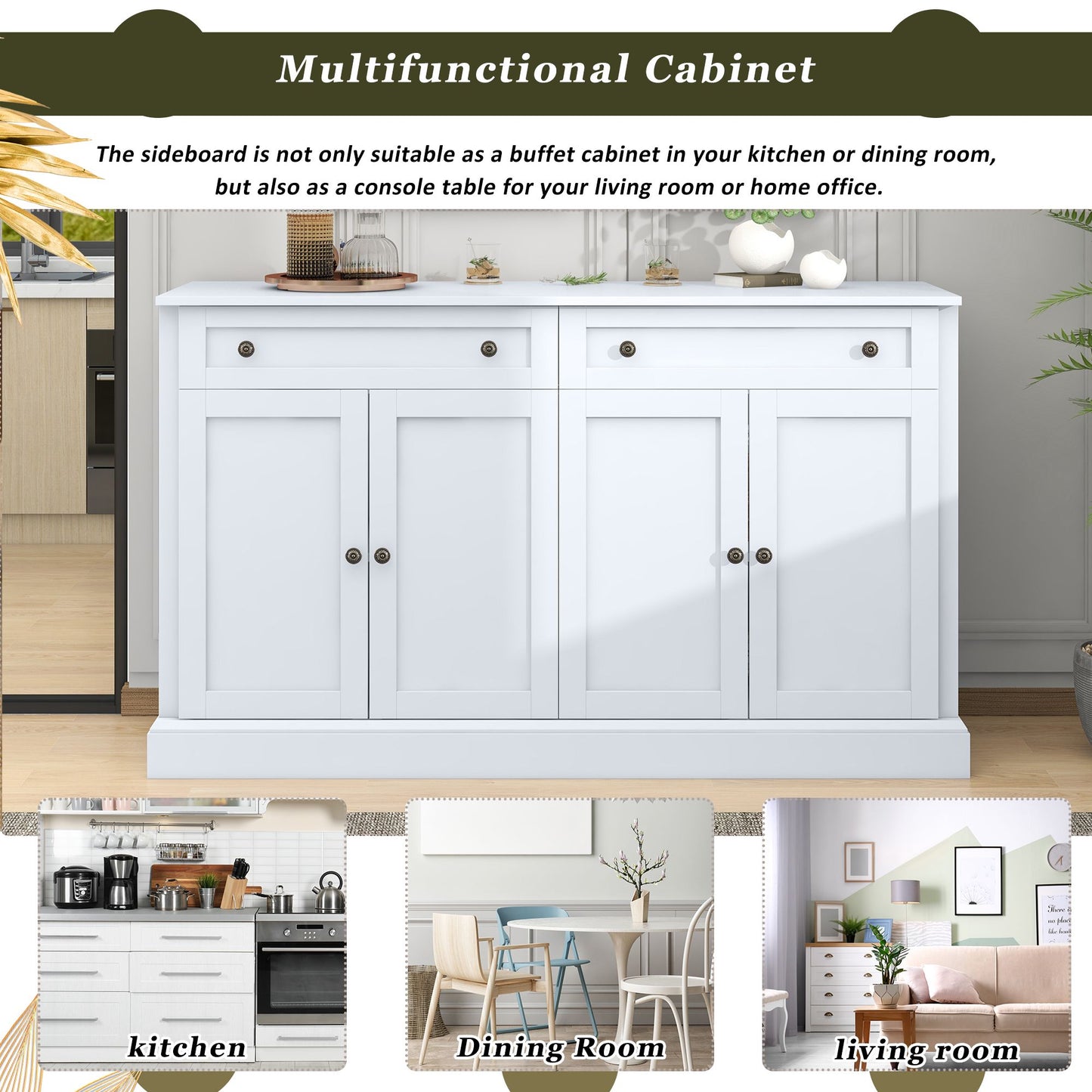 Kitchen Sideboard Storage Buffet Cabinet with 2 Drawers & 4 Doors Adjustable Shelves for Dining Room,Living Room