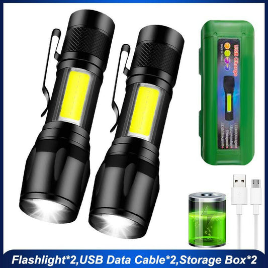 Mini Led Flashlight With Storage Box Portable Rechargeable Zoom Flashlight Waterproof Torch Lamp Lantern Camping Lights Outdoor.