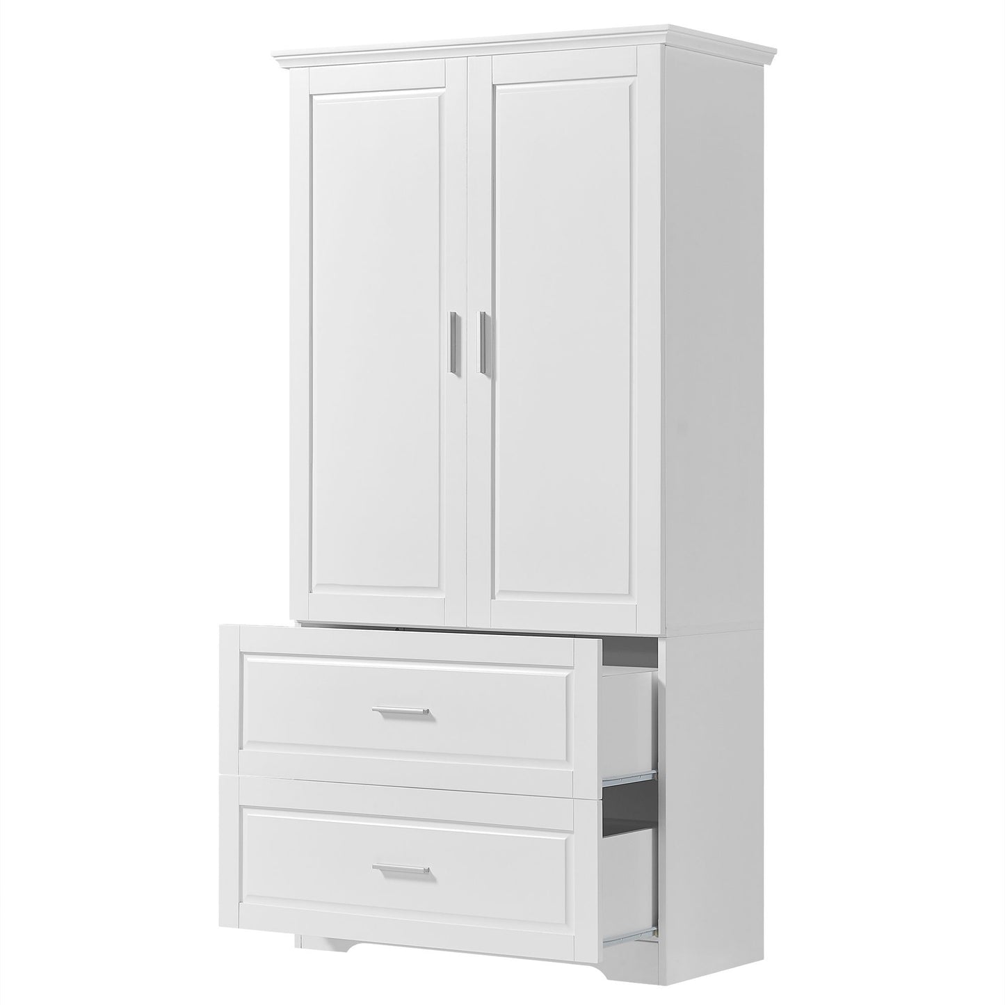 Tall Bathroom Storage Cabinet, Cabinet with Two Doors and Drawers, Adjustable Shelf, MDF Board, White