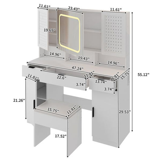 Large Vanity Table Set with LED Lighted Mirror, Makeup Table with Storage