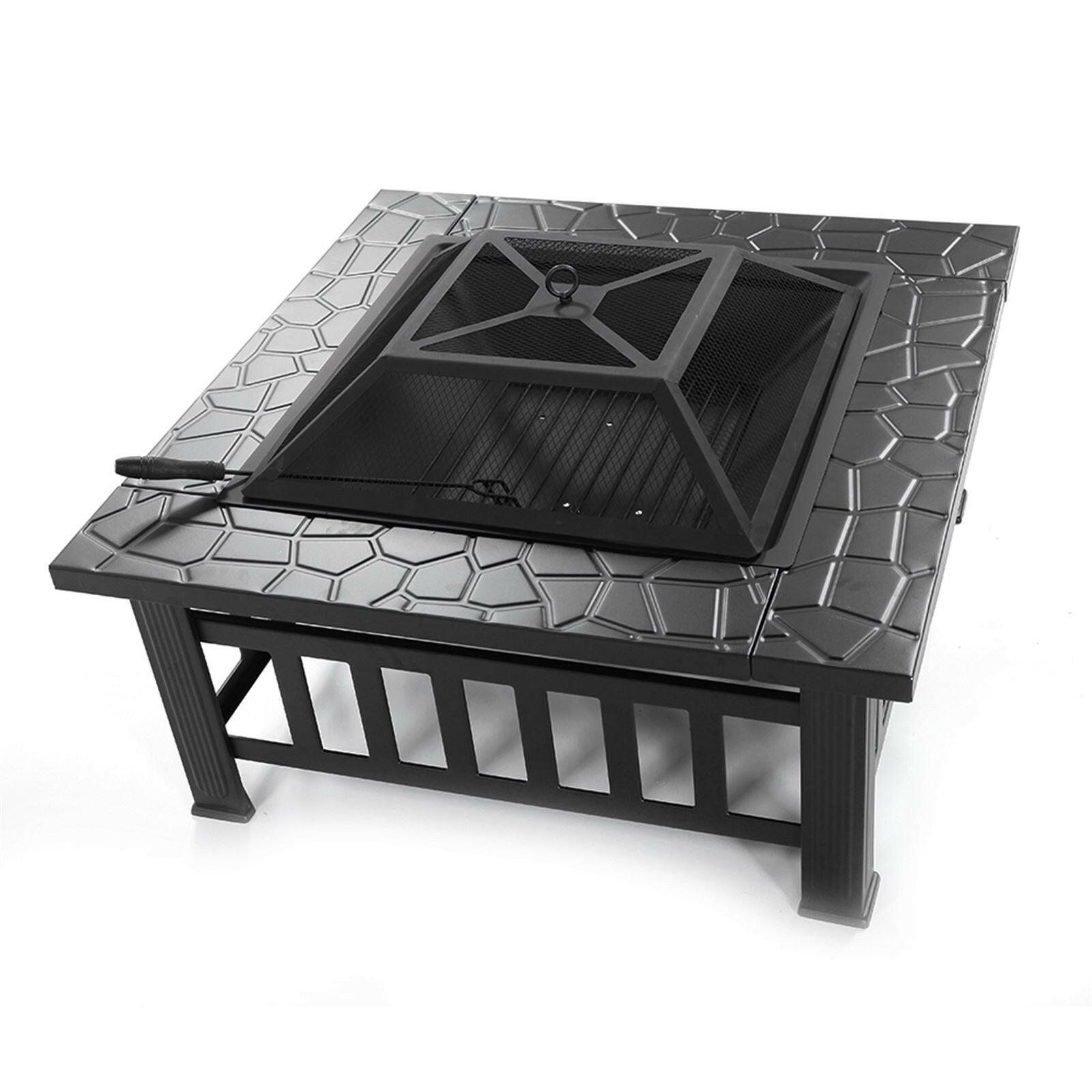 Portable Courtyard Metal Fire Pit with Accessories Black.