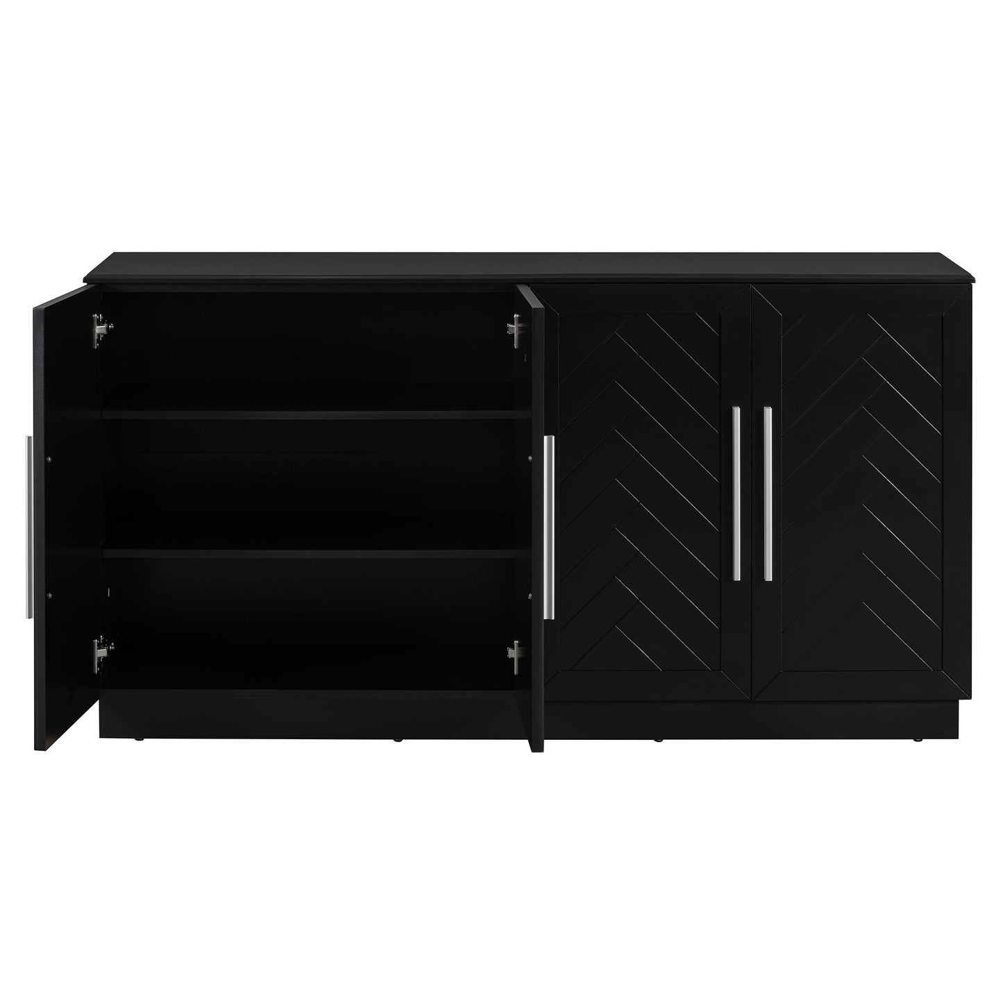 TREXM Sideboard 4 Doors Storage Buffet Cabinet with Adjustable Shelves and Silver Handles, Black