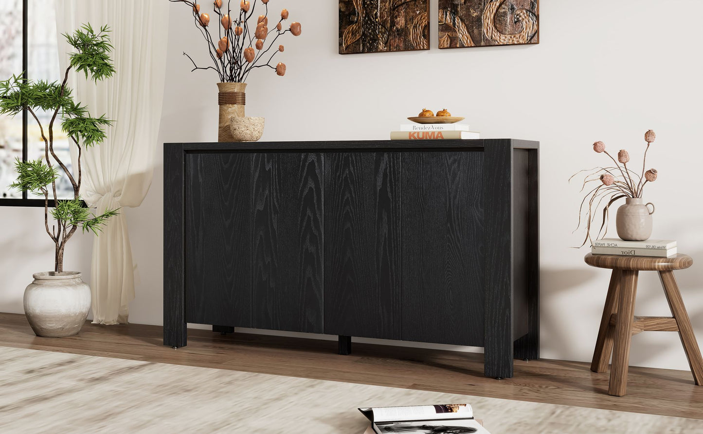 TREXM Retro 4-door Sideboard with Distressed Finish and Adjustable Shelves