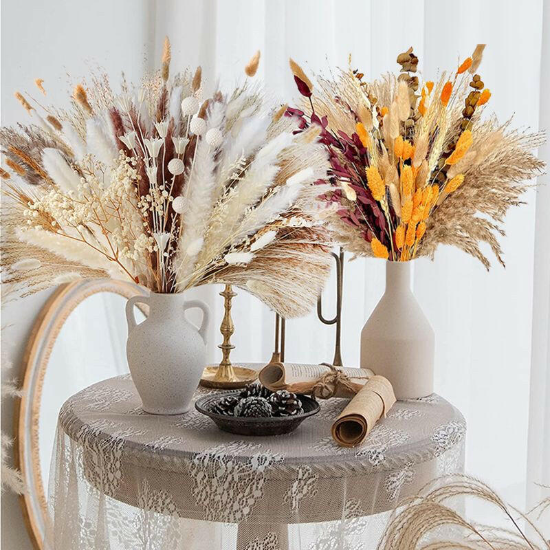 109pcs Natural Dried Pampa Grass Bouquet Large Phragmites Dried Flower Boho Home Decor Bouquet Room Holiday Wedding Party Decor.