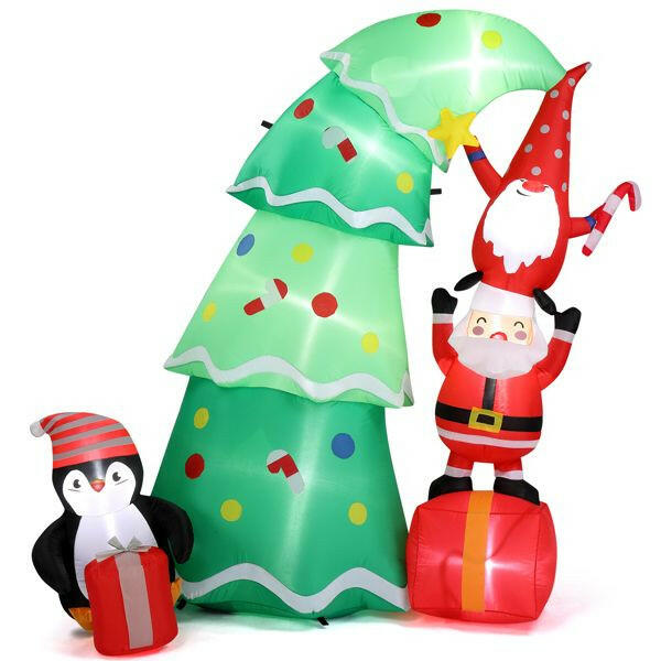 6 FT Lighted Christmas Inflatable Decoration, Inflatable Christmas Tree with Elf and Santa Claus, Funny Blow Up Yard Decorations with Built-in LED Lights for Holiday Party Front Yard Lawn Garden Decor.