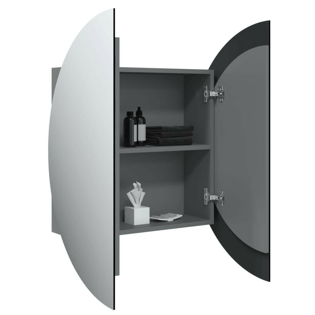 Bathroom Cabinet with Round Mirror&LED Gray 21.3"x21.3"x6.9".