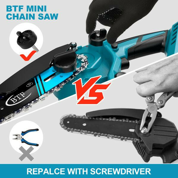 Mini Chainsaw,Portable Electric Chainsaw Cordless,Battery Powered,Small Powered Handheld Chain Saw Pruning Shears for Tree Branches,Camping and Gardening (2PCS 20VBatteries &2 Chains).