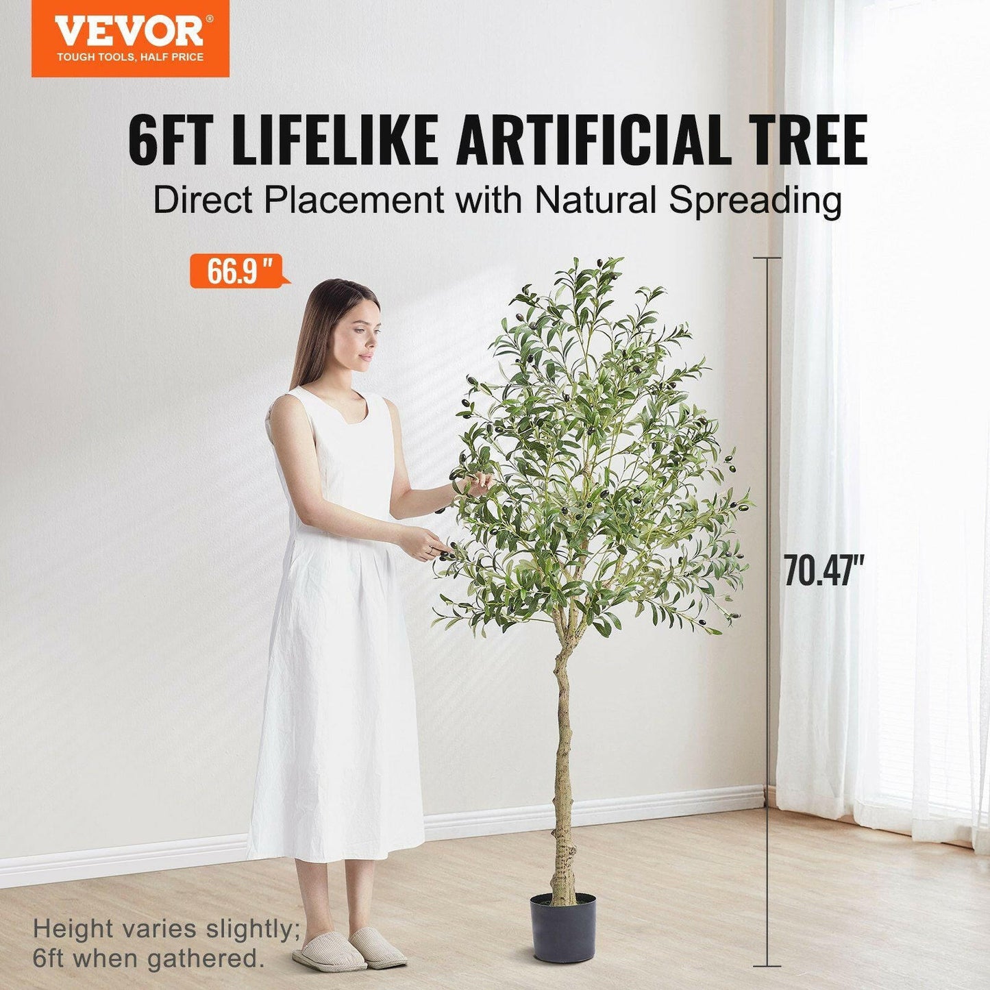 VEVOR Artificial Olive Tree, 6 FT Tall Faux Plant, Secure PE Material & Anti-Tip Tilt Protection Low-Maintenance Plant, Lifelike Green Fake Potted Tree for Home Office Warehouse Decor Indoor Outdoor.