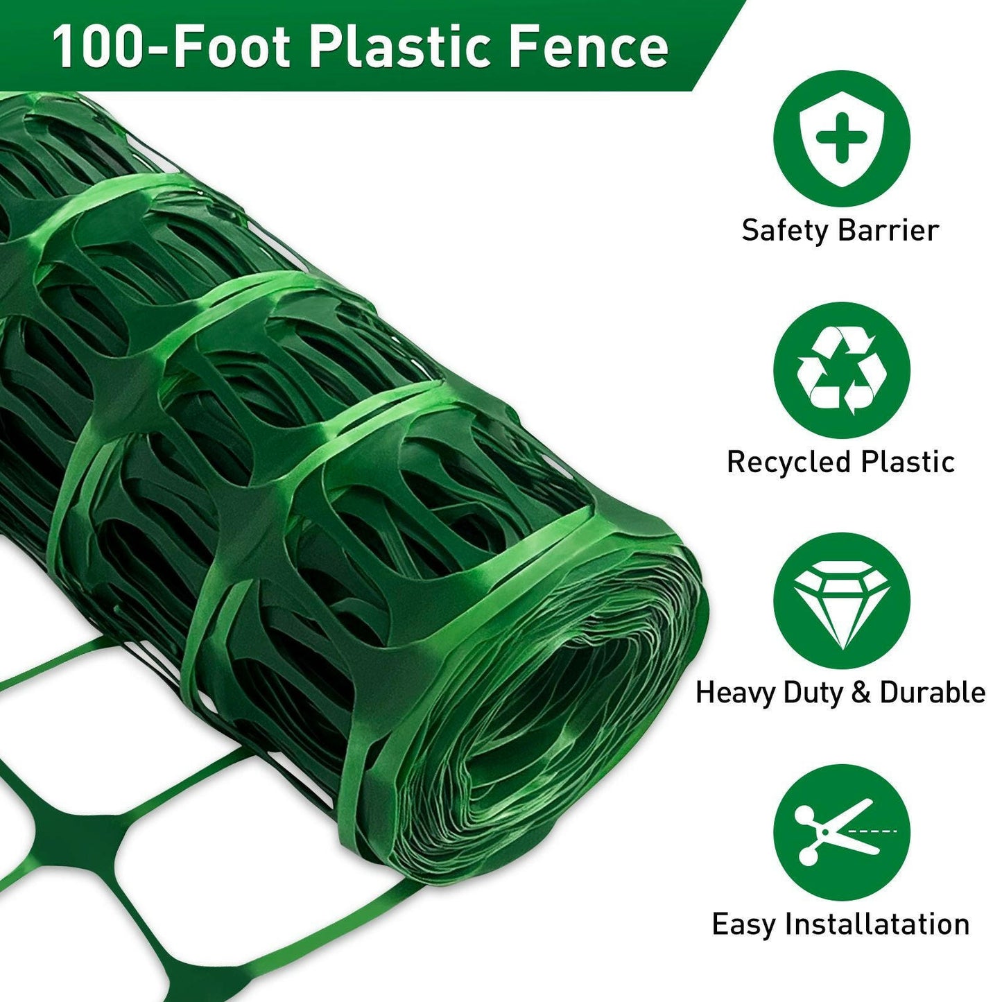 Safety Fence 4'x100' with 100 Zip Ties, Plastic Mesh Fencing Roll, Temporary Reusable Netting for Snow Fence, Garden, Construction and Animal Barrier.