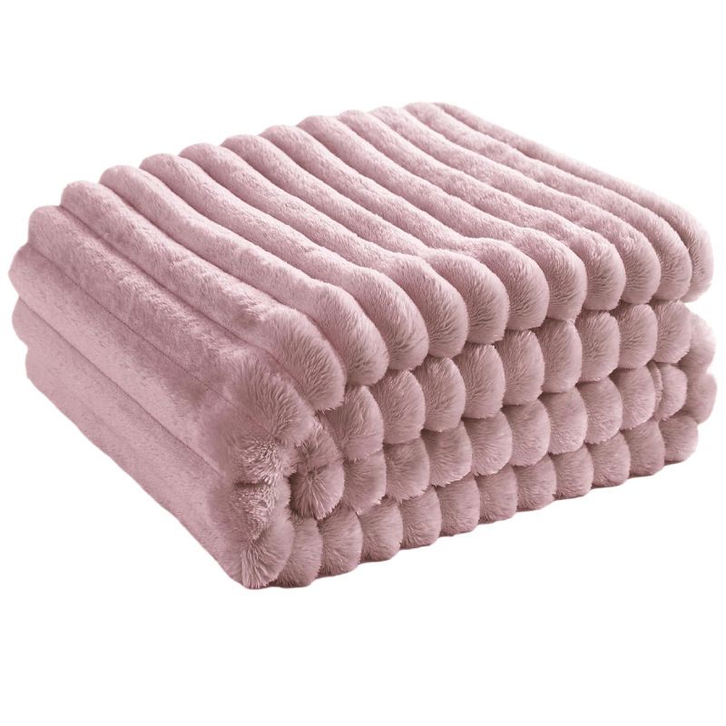 Super Soft Throw Blanket Premium Silky Flannel Fleece 3D Ribbed Jacquard