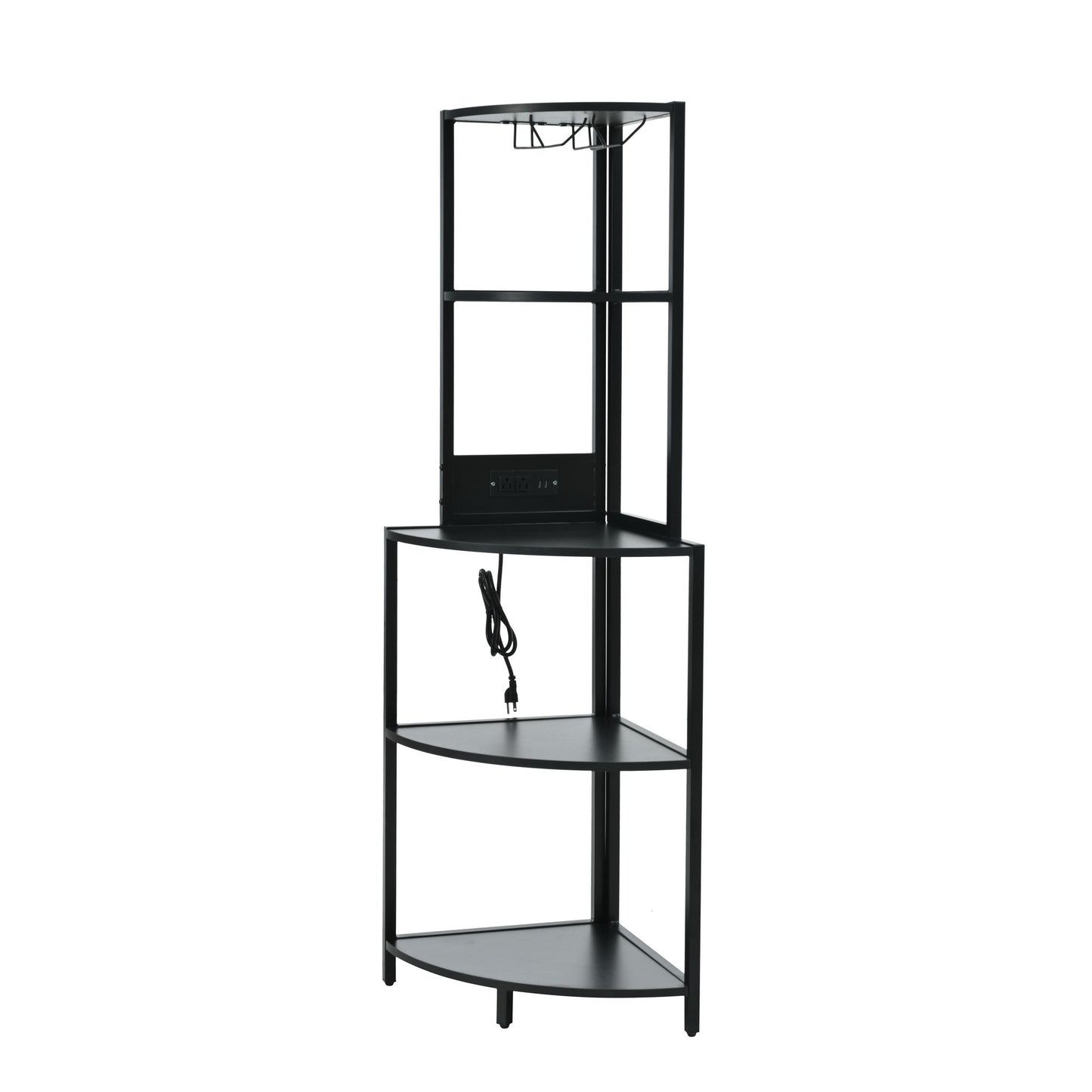 5 Tier Corner Shelf with LED Light and USB Plug, With Glass Holder, Tall Standing Shelf for Wall Corner, Narrow Bookshelf