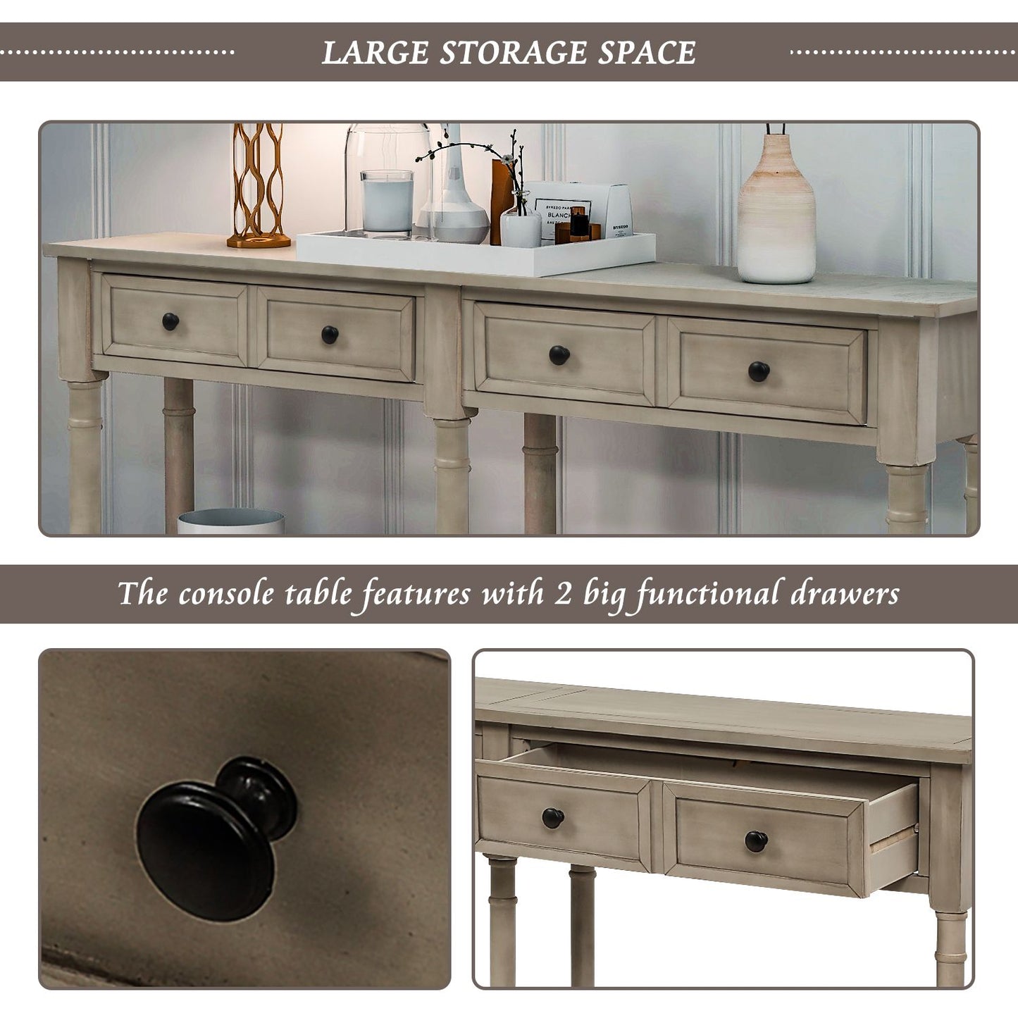 Console Table Sofa Table Easy Assembly with Two Storage Drawers and Bottom Shelf for Living Room,Entryway