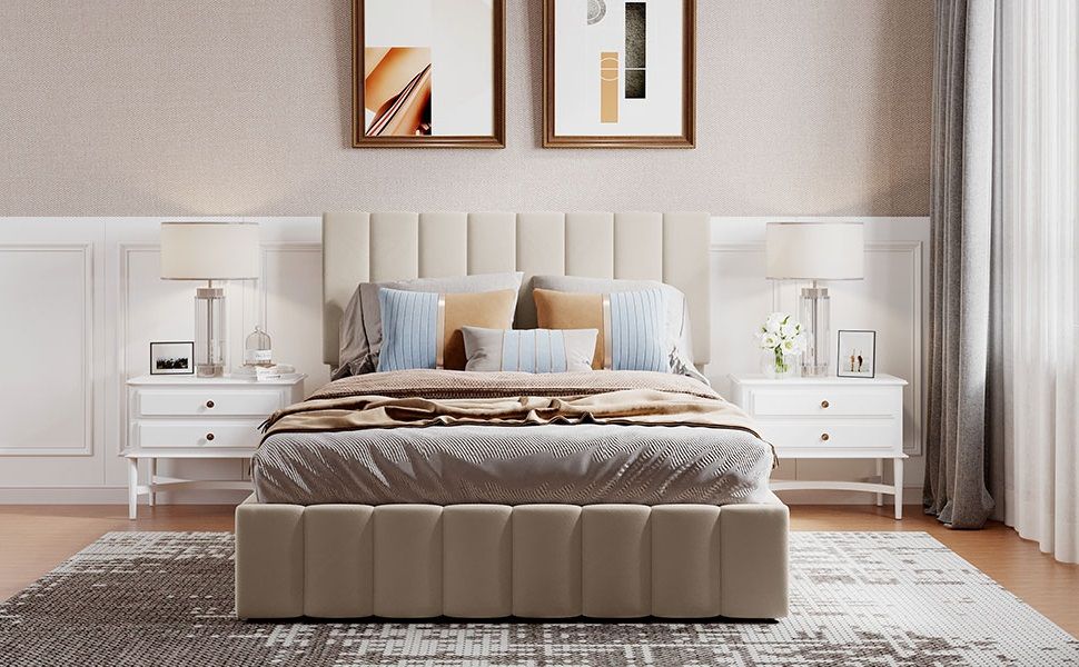 Full size Upholstered Platform bed with a Hydraulic Storage System