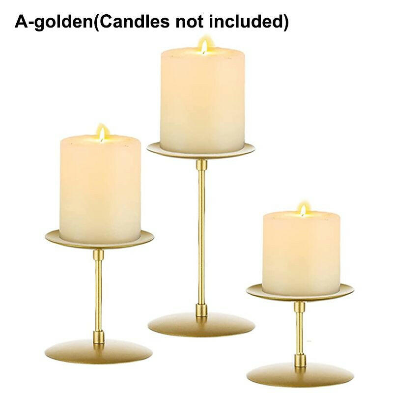 3Pcs Metal Candle Holders Iron Pillar Candle Plate Candle Stand Candlestick Table Centerpieces Wedding Party Festival Home Decor.