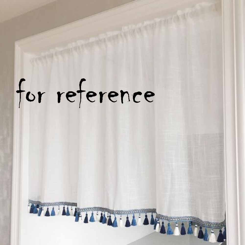 Semi-Sheer Cafe Curtain Tassels Short Kitchen Curtain Half Window Curtain Bedroom Curtain, 57x24 inch